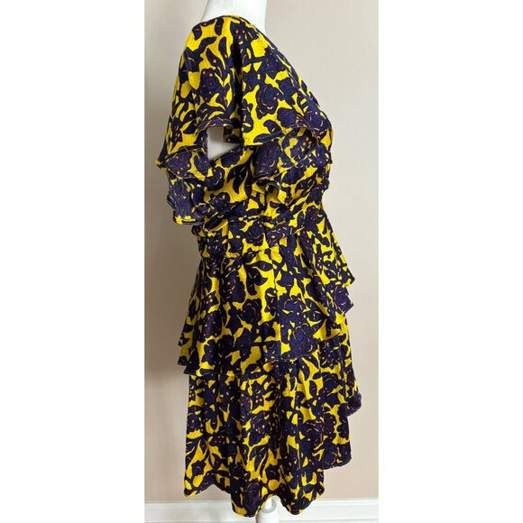 A.L.C. Viera Twist Front Mini Dress in Silk Size 6 Purple and Yellow Florals - Picture 6 of 15